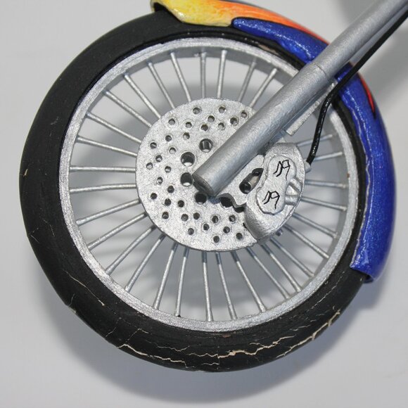 Hand Made Prisoner Art Intricate Motorcycle Made From Paper, Toothpicks 10"L - Picture 7 of 12